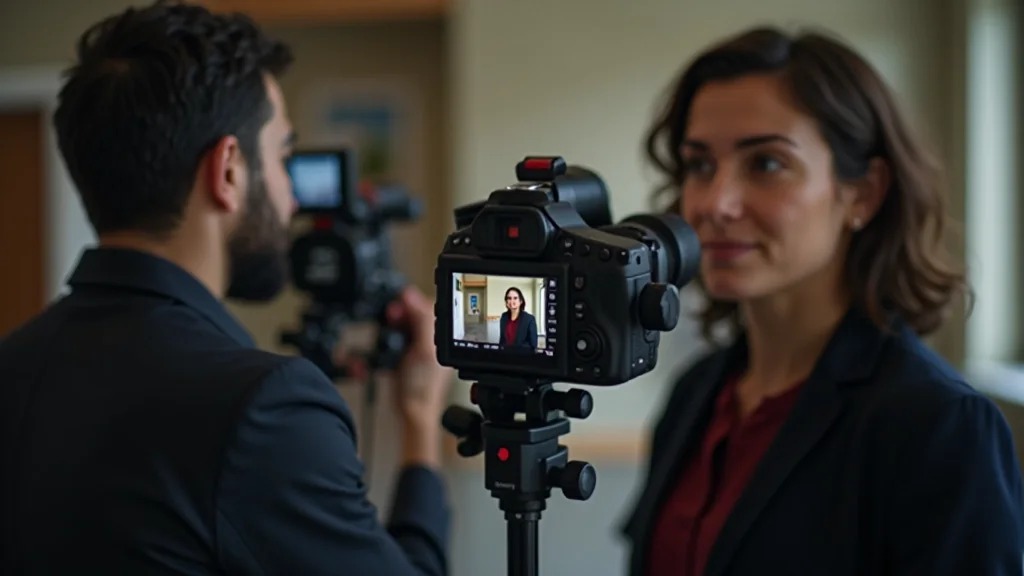 Persona grabando vídeo con un teléfono móvil sobre un soporte